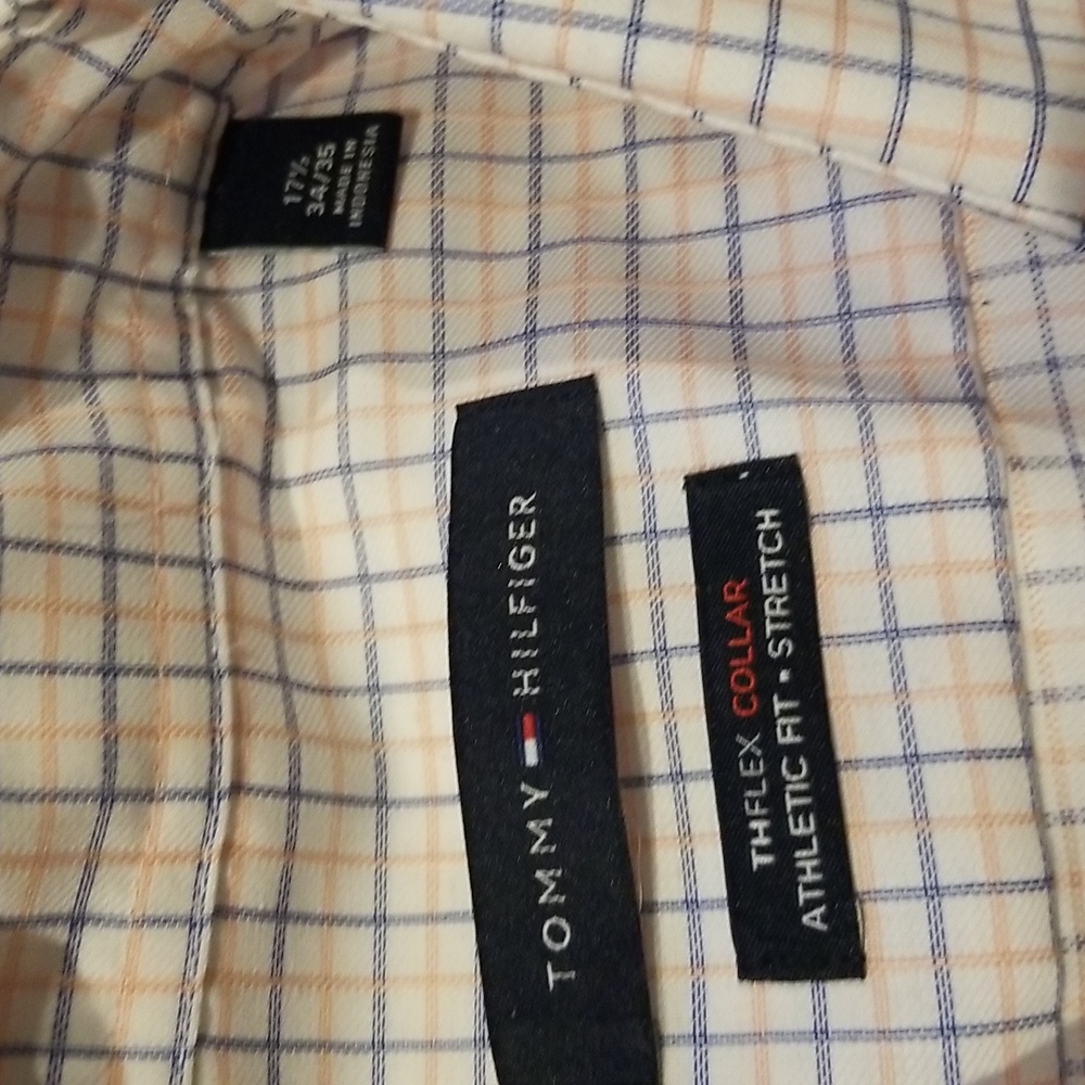 Tommy Hilfiger Long Sleeve Shirt peach/Lt.Blue Stripes Size:17.5 34/35